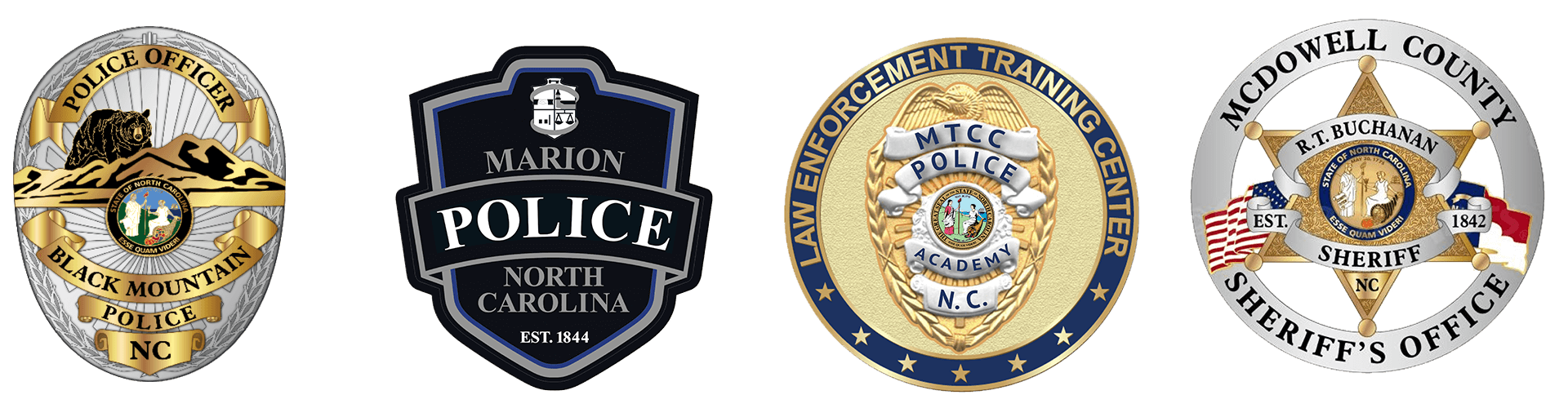 Badges of the law enforcement departments presenting this seminar